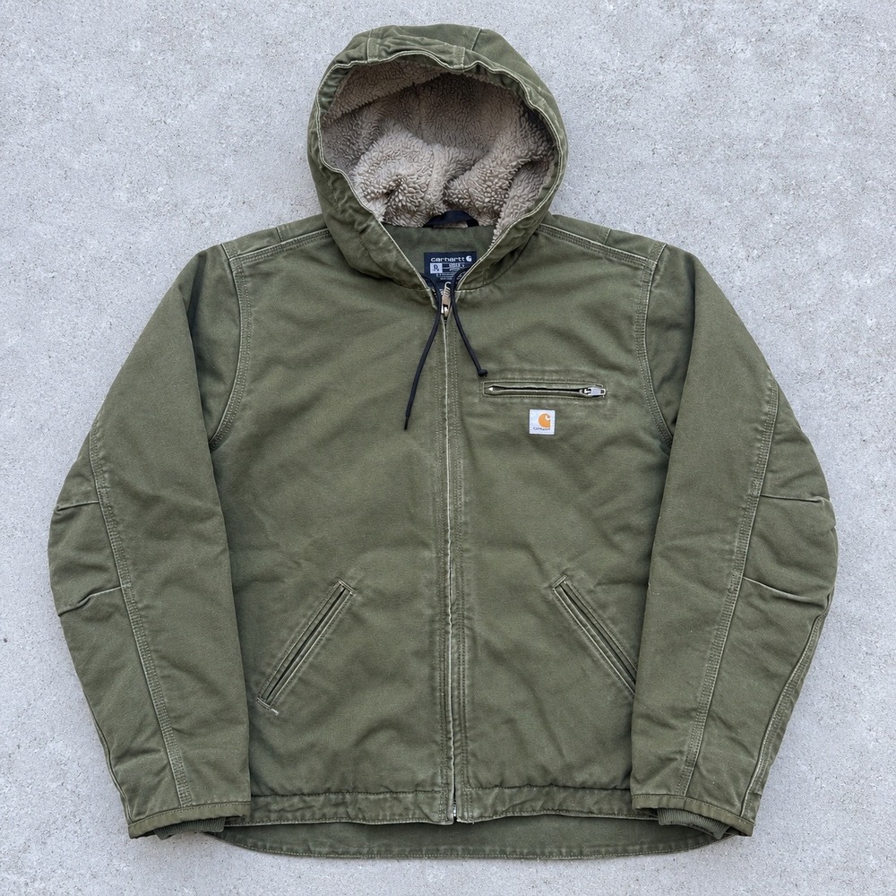 Carhartt Olive Green Sherpa Lined Washed Duck Jacket Xl 104292 G72